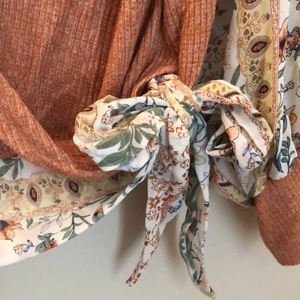 NWOT Blu Pepper | Burnt Orange Bohemian Top /bow Sz M - Picture 10 of 12